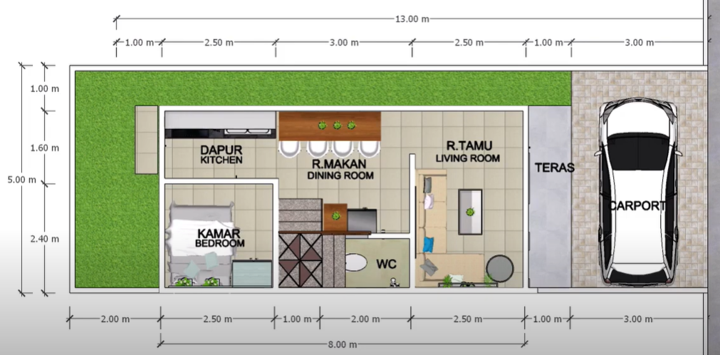 Desain Rumah 2 Lantai Sederhana dengan Biaya 100 Juta ukuran 4x8