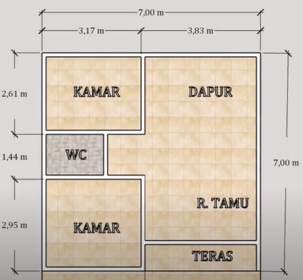 denah rumah 7x7 2 kamar