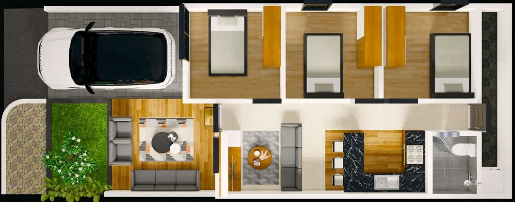 6x12 meter denah rumah 3 kamar ukuran 6x12