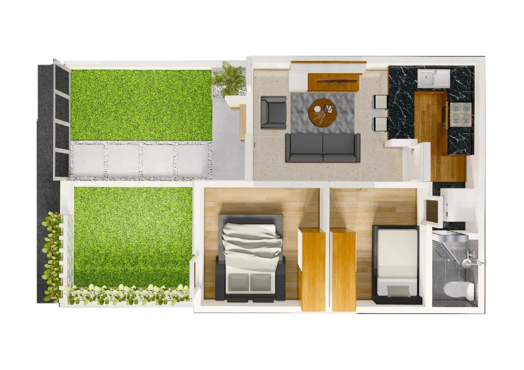 denah rumah 6x10 2 kamar