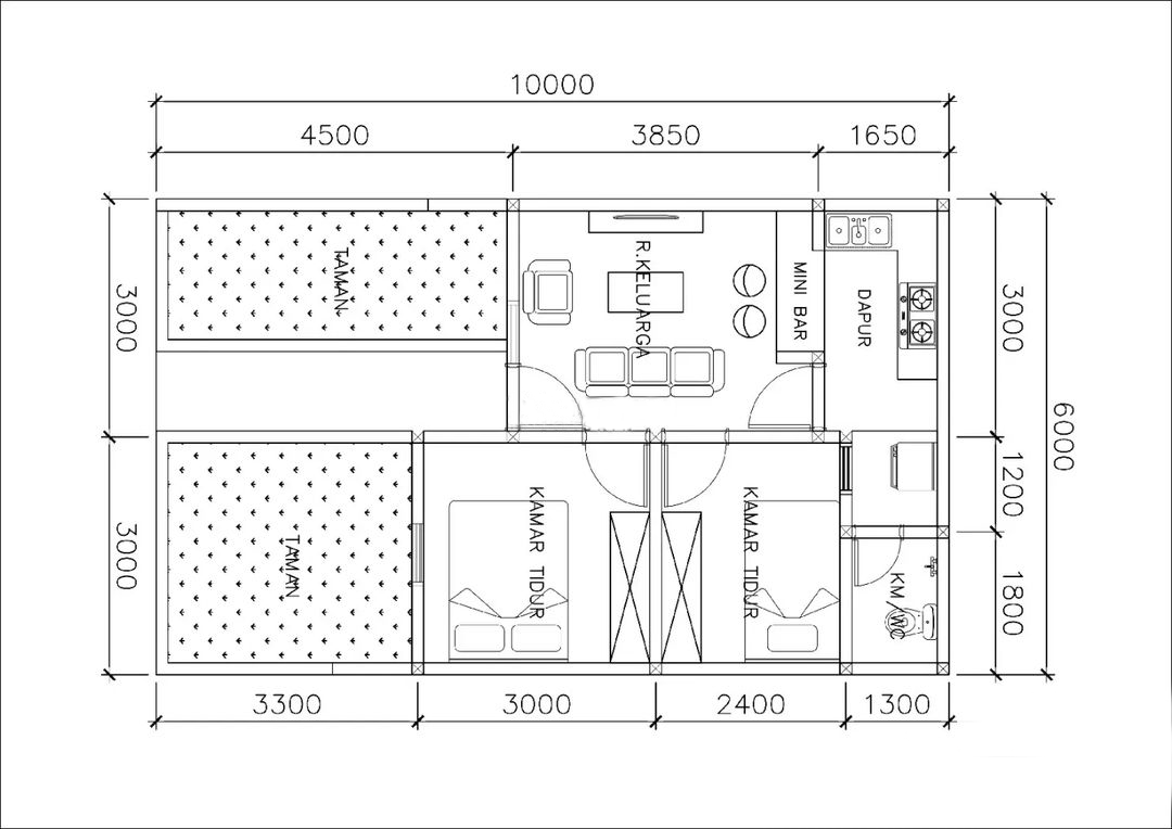 denah rumah 6x10 2 kamar